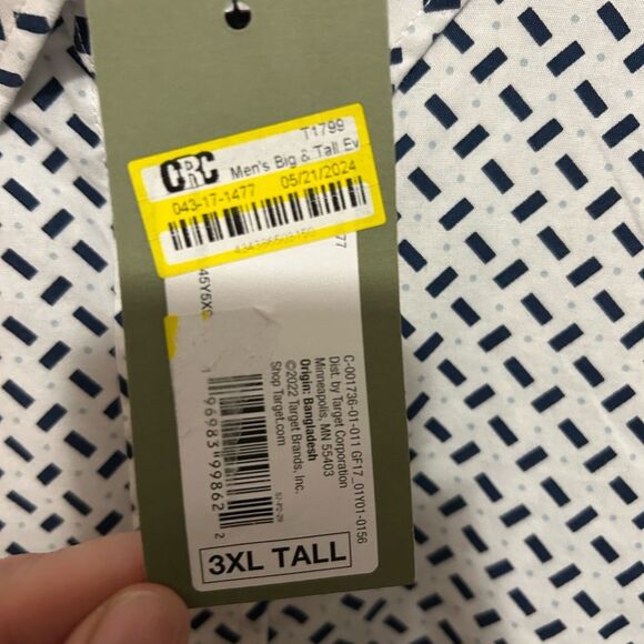 NWT Goodfellow & Co Mens Poplin Shirt Blue & white pattern size 3X Tall - Picture 5 of 10